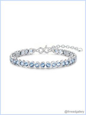 Infinity Round Cut Birthstone Tennis Bracelet for Women, White Gold Plated